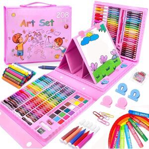 208 PCS Art Supplies Drawing Kit for Kids Adults Set with Double Sided Trifold